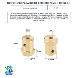 ACOPLE 5MM PARA RUEDA LONGITUD 18MM + TORNILLO
